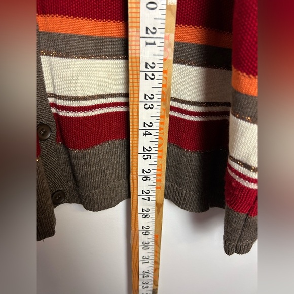 VTG Alfred Dunner 2X Cardigan Sweater Button Down Striped Gold Shiny Preppy - Picture 12 of 13